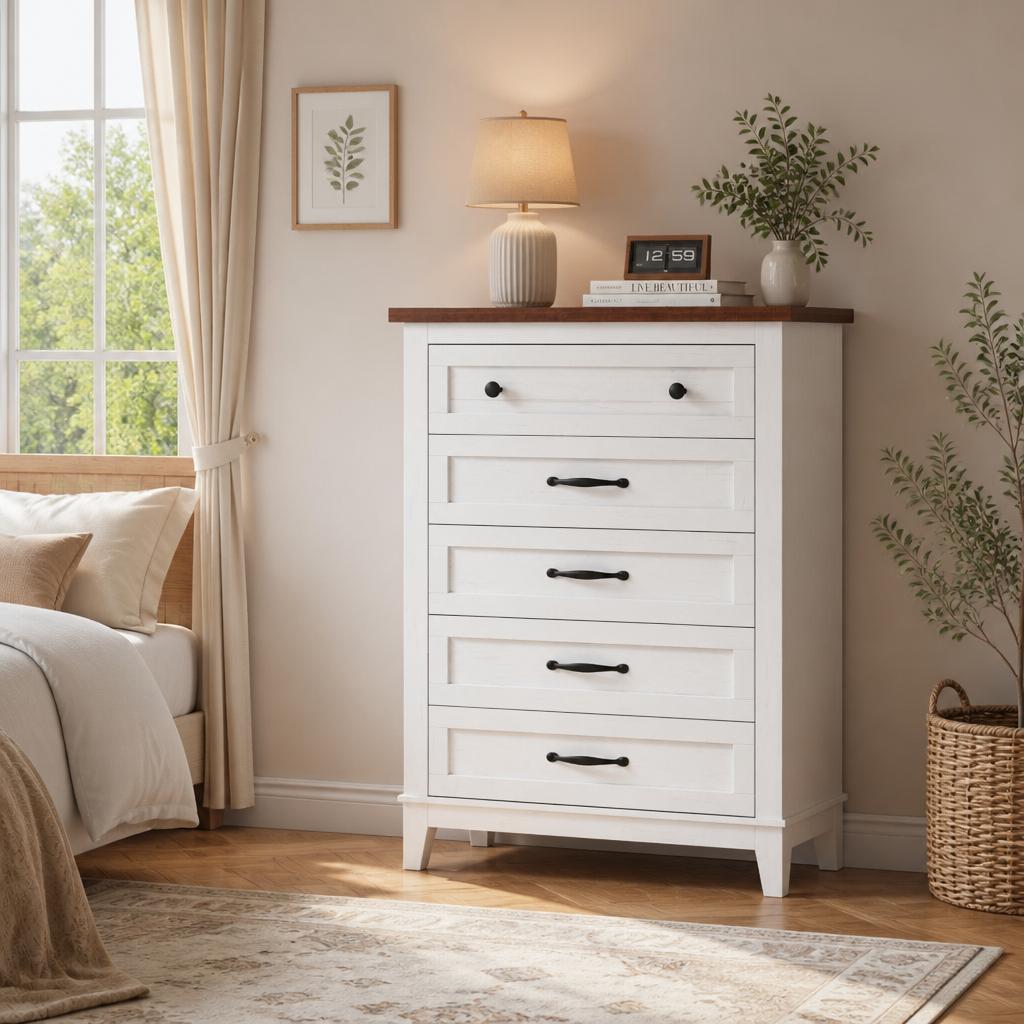 Bedroom Furniture - Comò verticale alto con 5 cassetti