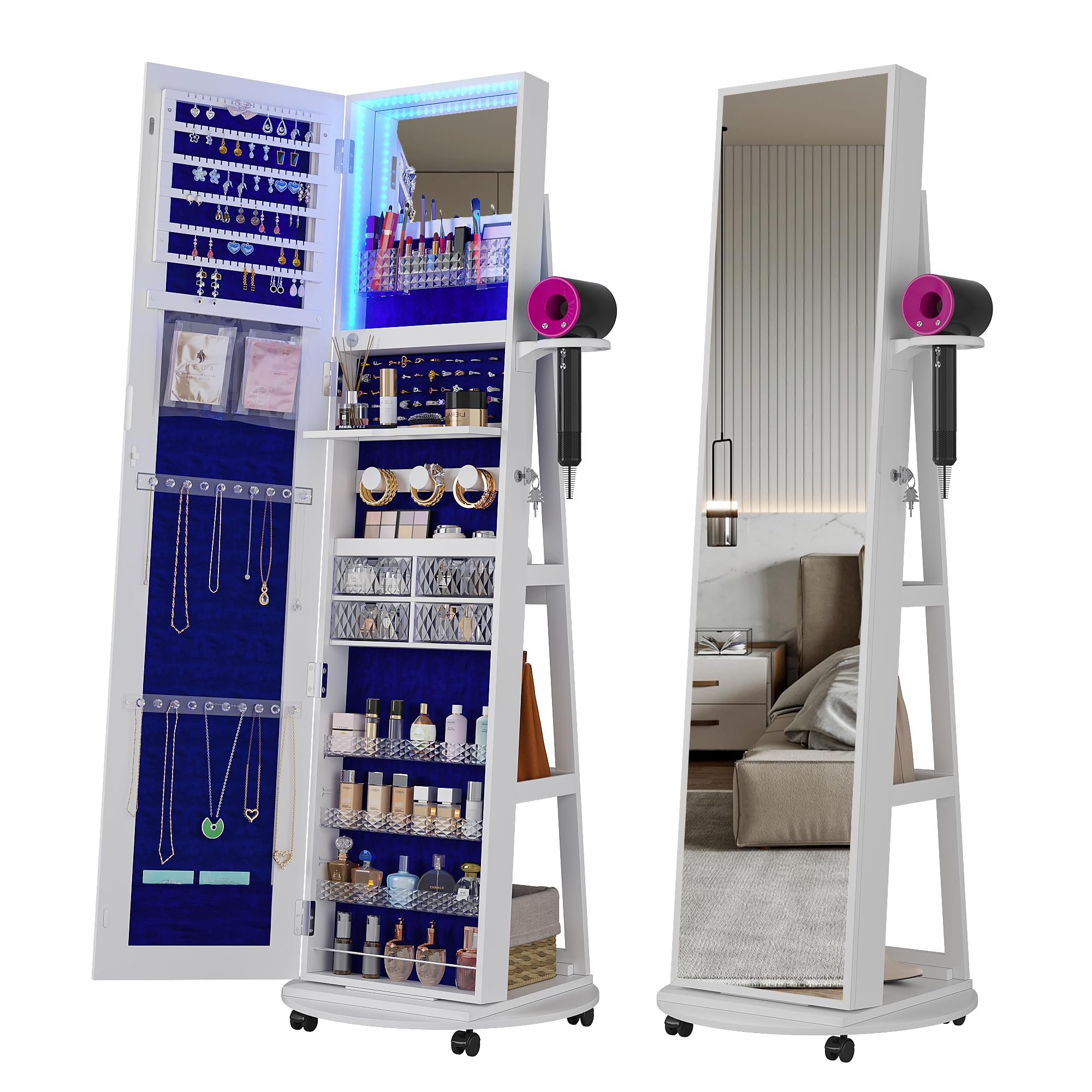 Full Length Mirror Jewelry Armoire - 360 ° Armadio Portagioie Girevole con