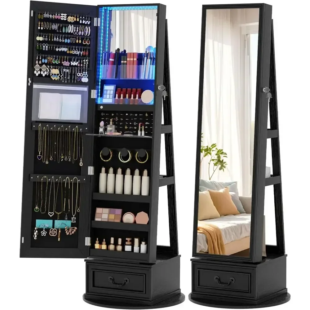 Full Length Mirror Jewelry Armoire - 360 ° Armadio portagioielli girevole con
