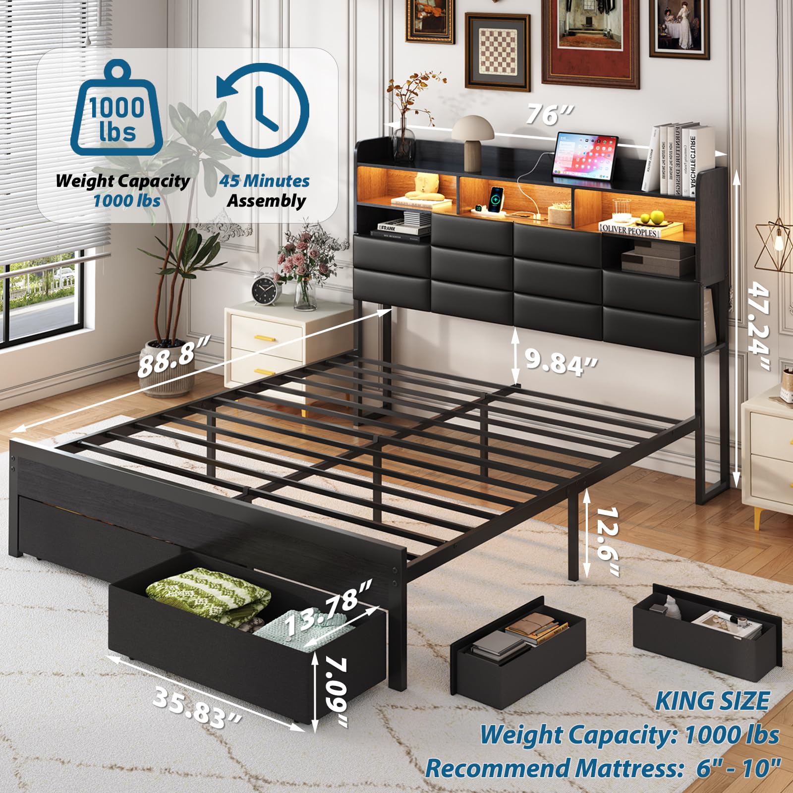 Struttura per letto matrimonia - King Size Bed Frame With Storage Drawers recensione e prezzo