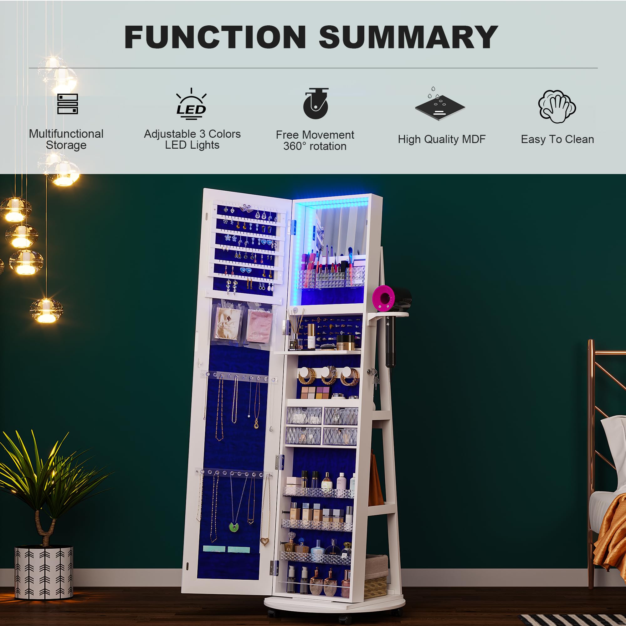 360 °   Armadio Portagioie Gir - Full Length Mirror Jewelry Armoire recensione e prezzo