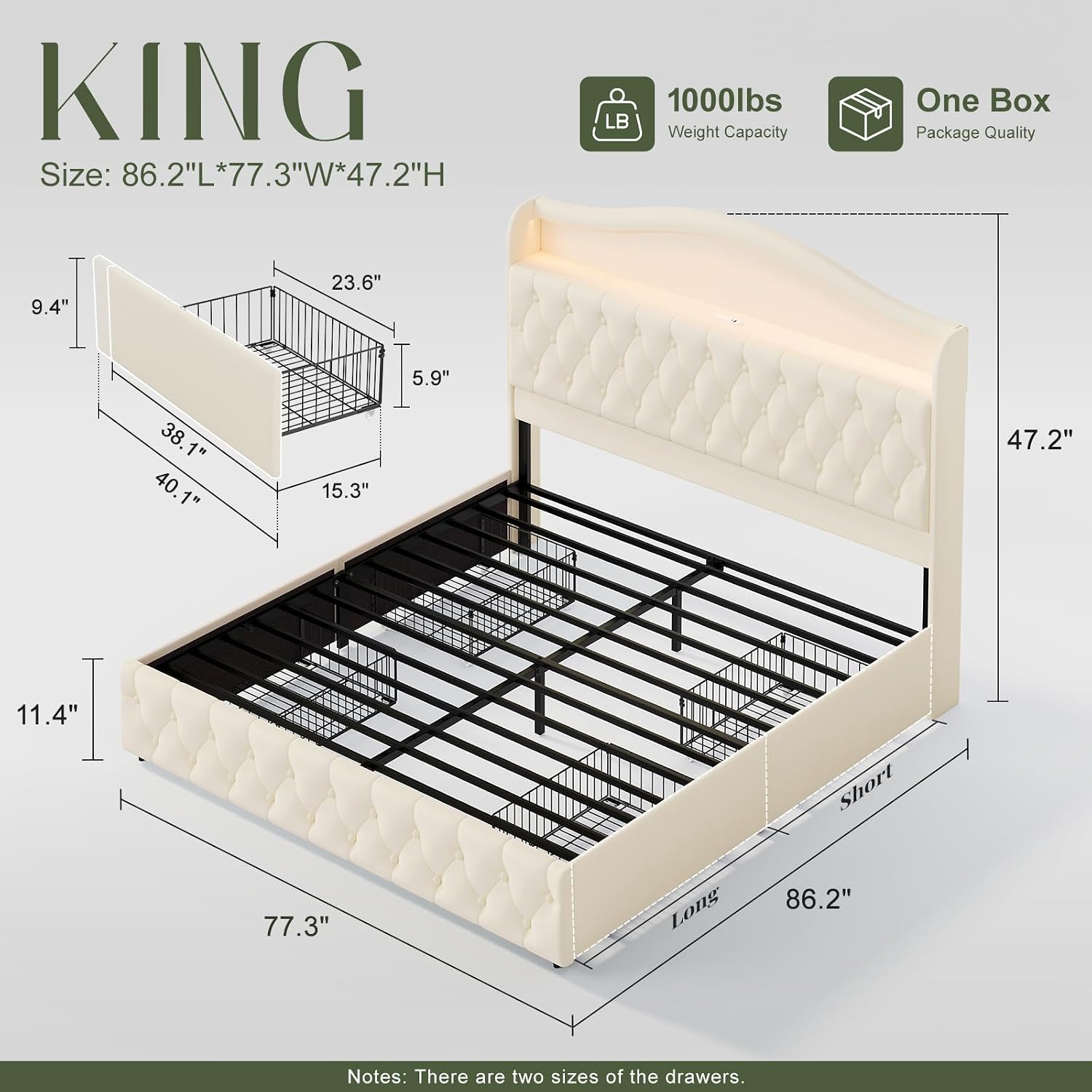 Letto a piattaforma King Size  - King Size Bed Frame With Storage Drawers recensione e prezzo
